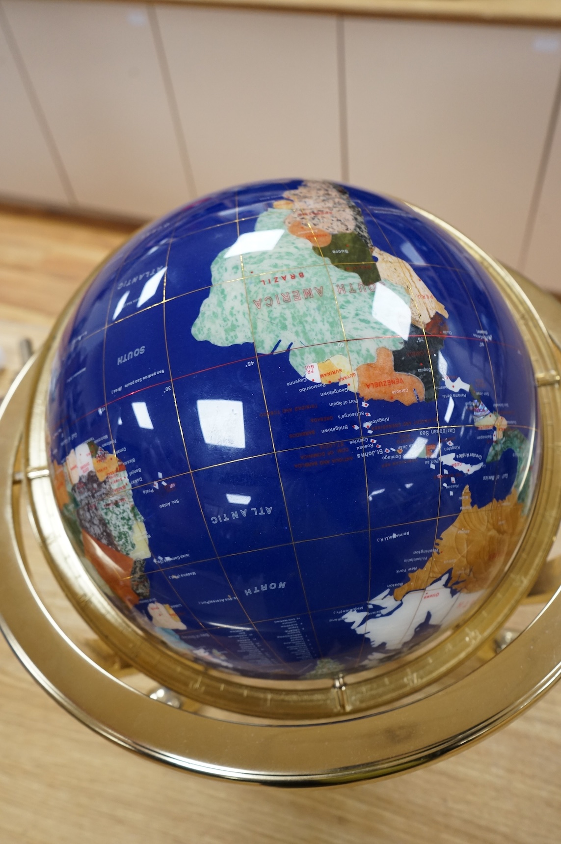 A modern hardstone veneered terrestrial globe